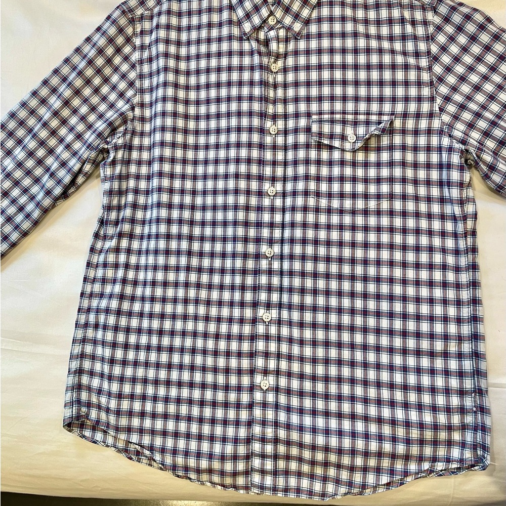 Men's Blue and White Checkered Shirt